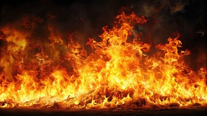 Fototapeta premium Fiery inferno blazing through the night, fire, flames, burning, heat, hot, wild, inferno, combustion, danger, destruction, spark