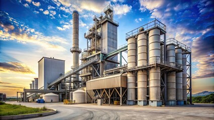Obraz premium Industrial cement plant with large silos and machinery , manufacturing, construction, industrial, production