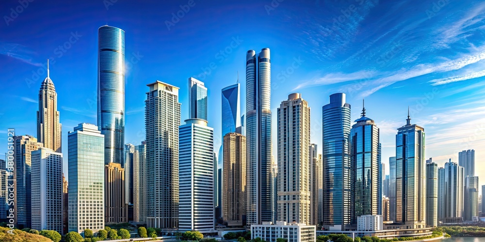 Canvas Prints Modern cityscape with tall skyscrapers and a clear blue sky in the background, cityscape, modern, skyline, urban