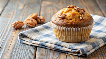 Delicious banana nut muffin on a napkin, food, bakery, snack, dessert, breakfast, homemade, fresh, delicious, sweet, baked, muffin, banana