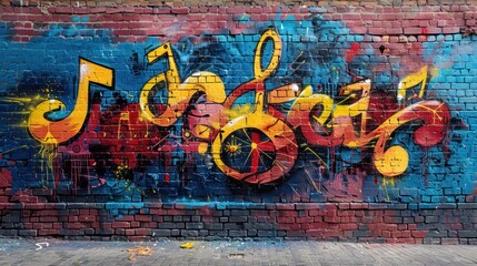 Obraz premium Colorful Music Graffiti on Brick Wall