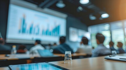 Blurred Conference Room with Business Investment Presentation