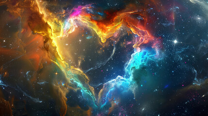nebula in the form of a rainbow heart in space