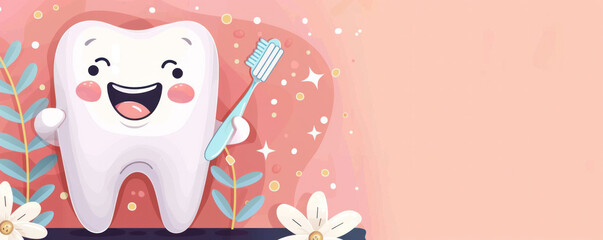 A cartoon toothbrush is smiling and holding a toothbrush in its mouth. The image is meant to convey the importance of good oral hygiene