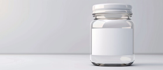 Clean glass jar with blank label, perfect for food and beverage product mockups.