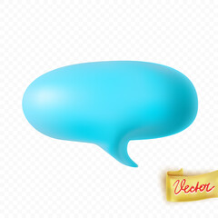 Blue speech bubble with isolated on transparent background. Realistic vector communication blank chat element