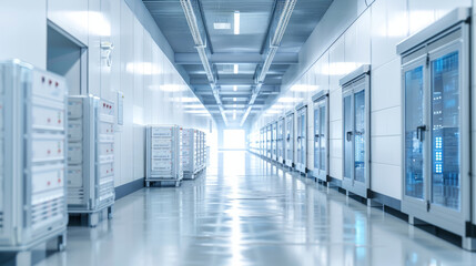 Obraz premium Robotic systems and advanced technology for cold chain logistics and preservation in a storage facility.