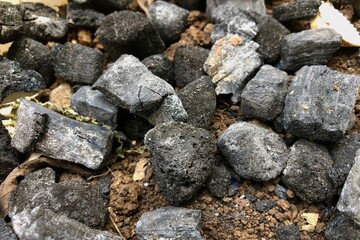 close up of burning charcoal from natural wood