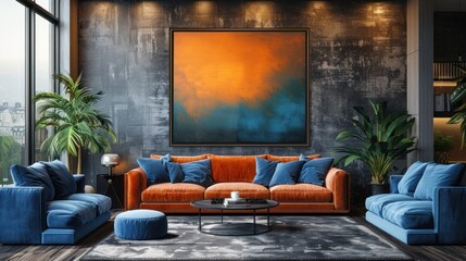 Modern Living Room Interior Design with a Stunning Abstract Artwork