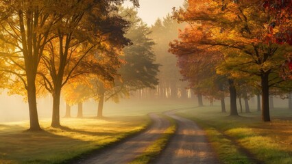 Morning Light on a Beautiful Autumn Forest Landscape