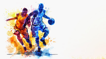 Obraz premium Colorful watercolor painting of basketball athlete playing ball at game