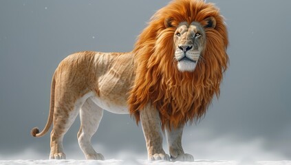 Majestic Lion Standing in a Snowy Landscape