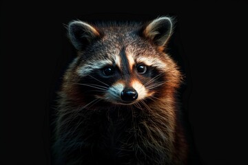 Obraz premium Mystic portrait of Common Raccoon, full body view, isolated on black background 