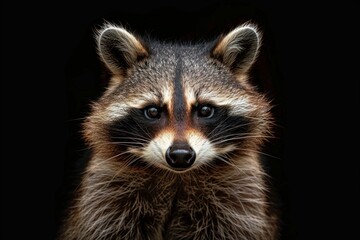 Fototapeta premium Mystic portrait of Cozumel Raccoon, full body view, isolated on black background 