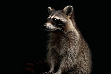 Obraz premium the beside view Guadeloupe Raccoon, left side view, isolated on black background 