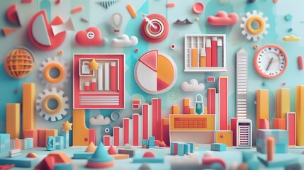 3D Abstract Colorful Business Growth Concept.