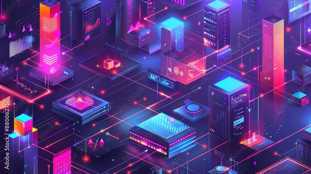 Aufkleber Abstract futuristic cityscape with glowing lines and data visualization.