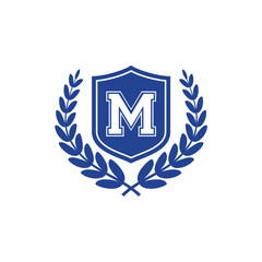 Letter M Inside Shield and Laurel wreath Logo 001