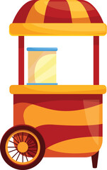 Cartoon style illustration of a mobile food stand offering freshly made popcorn