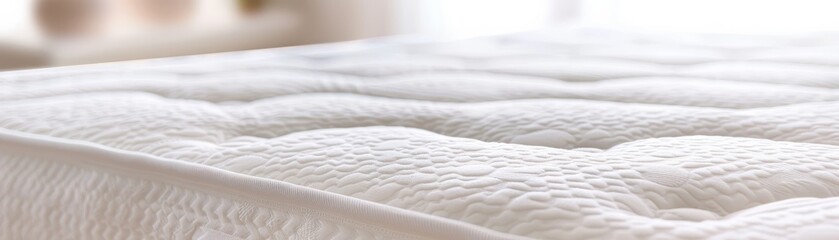 Obraz premium Close-up of a comfortable mattress texture, showcasing the intricate fabric design and softness perfect for a good night's sleep.
