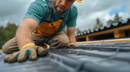 Professional Roof Repair Builder Fixing Roof Leaks with Rubberized Sealant, Expert Roof Leak Repair Waterproofing Solutions