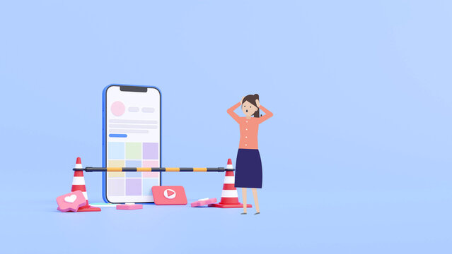 Mixed 2D 3D｜SNSのアカウントが凍結されて利用を制限されて困っている若い日本人女性