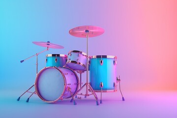 A blue drum set with a pink background