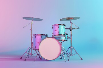 A set of drums with a white drum in the middle and two blue drums on either side