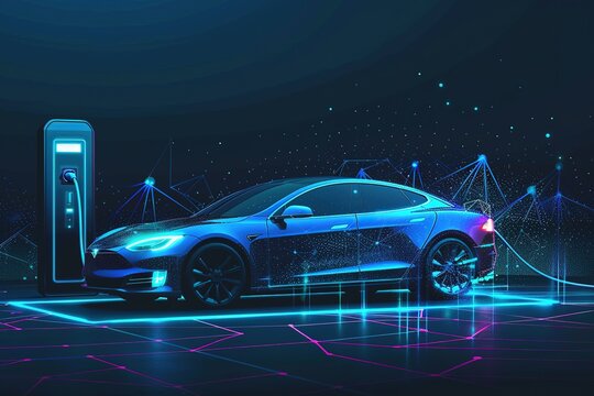 A car is charging at a charging station - Powered by Adobe