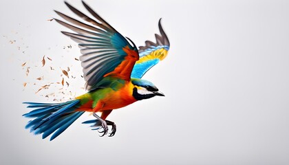 Obraz premium A colorful bird with blue and orange wings is flying in the air