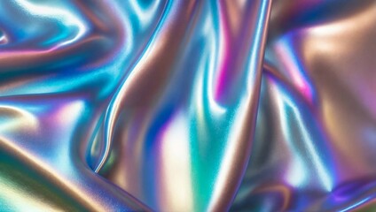 Obraz premium Iridescent Holographic Fabric with Colorful Light Reflections