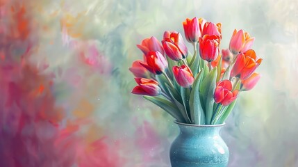 Tulip bouquet in vase with blurred background