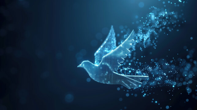 Glowing Dove of Holy Spirit Concept in Digital Code, Symbolizing Faith and Technology