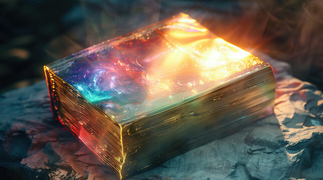 Global Bible Translation Concept in 3D Artwork, Languages Shown with Unique Glowing Hues