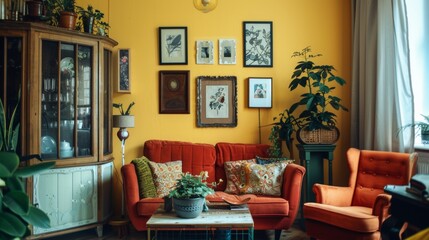 Cozy and inviting vintage living room with stylish lamps and soft lighting