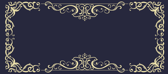 abstract golden frame lines Navy blue background element