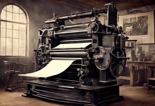 press century xix production printing machine illustration publishing assembly compact mechanical technology industry paper print