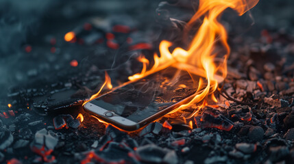 炎上しているスマートフォン