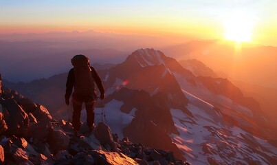 Fototapeta premium Silhouette of Climber Against a Dramatic Sunset