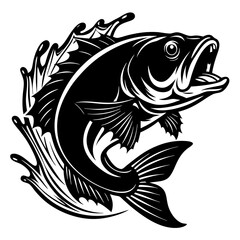 fish vector, tattoo, vector, fish, illustration, animal, tribal, design, A large bass fish breaking