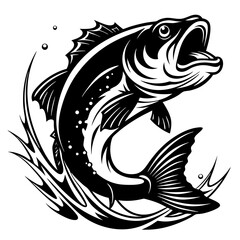 fish vector, tattoo, vector, fish, illustration, animal, tribal, design, A large bass fish breaking