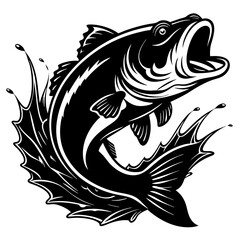 fish vector, tattoo, vector, fish, illustration, animal, tribal, design, A large bass fish breaking