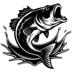 fish vector, tattoo, vector, fish, illustration, animal, tribal, design, A large bass fish breaking