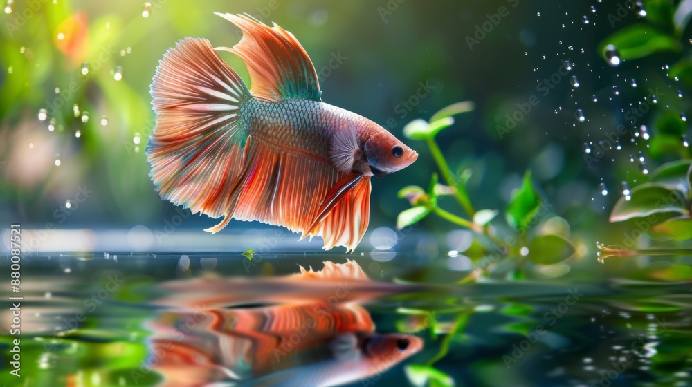 Poster A betta fish flaring its fins aggressively in response to its reflection.