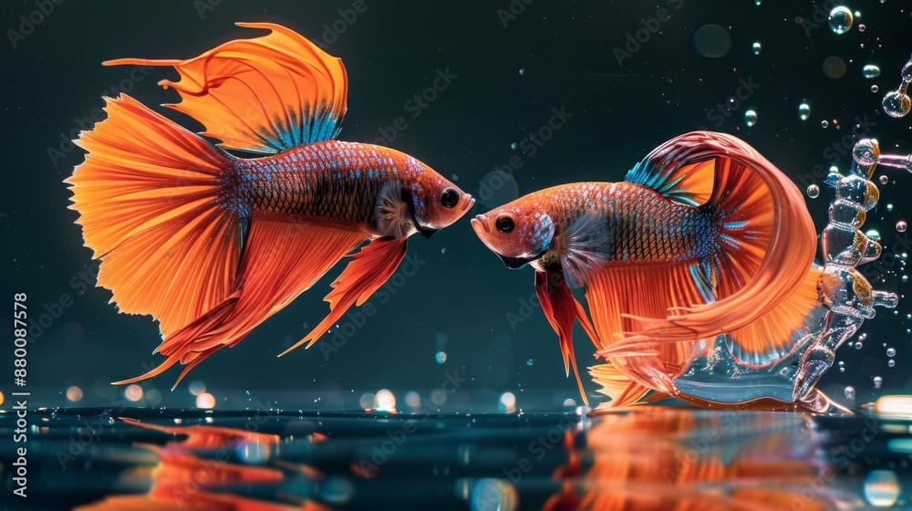 Poster a betta fish flaring its fins aggressively in response to its reflection.