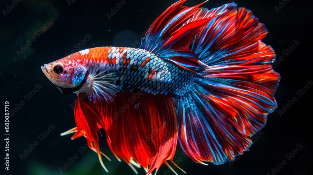Poster A betta fish flaring its gills and fins in a display of aggression or dominance.
