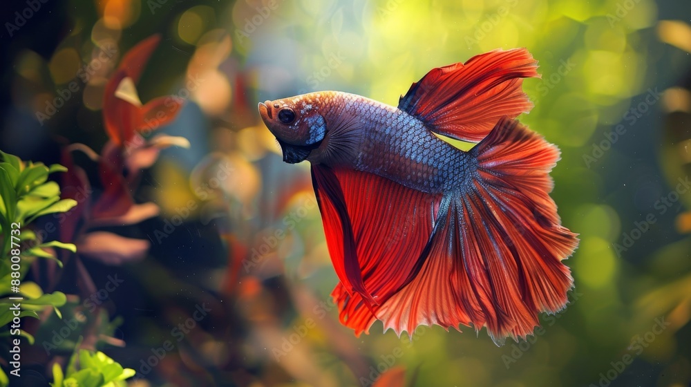 Poster A betta fish flaring its gills and fins in a display of aggression or dominance.