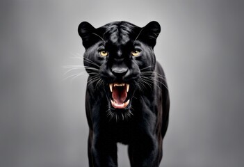 predator olated front view open mouthopen nature ferocious background camera black blackpanther animal mouth frontview wildlife aggressive looking panther
