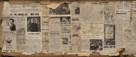 Vintage newspaper layout showcasing old articles and headlines, perfect for themes related to history, nostalgia, or traditional journalism