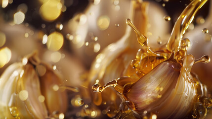 Detailed View of Garlic Essence Droplets for Culinary and Wellness Themes